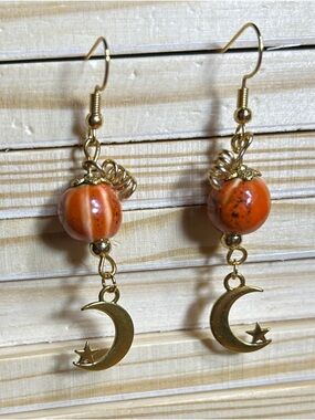 3/$25 Moon and Pumpkin Drop Earrings